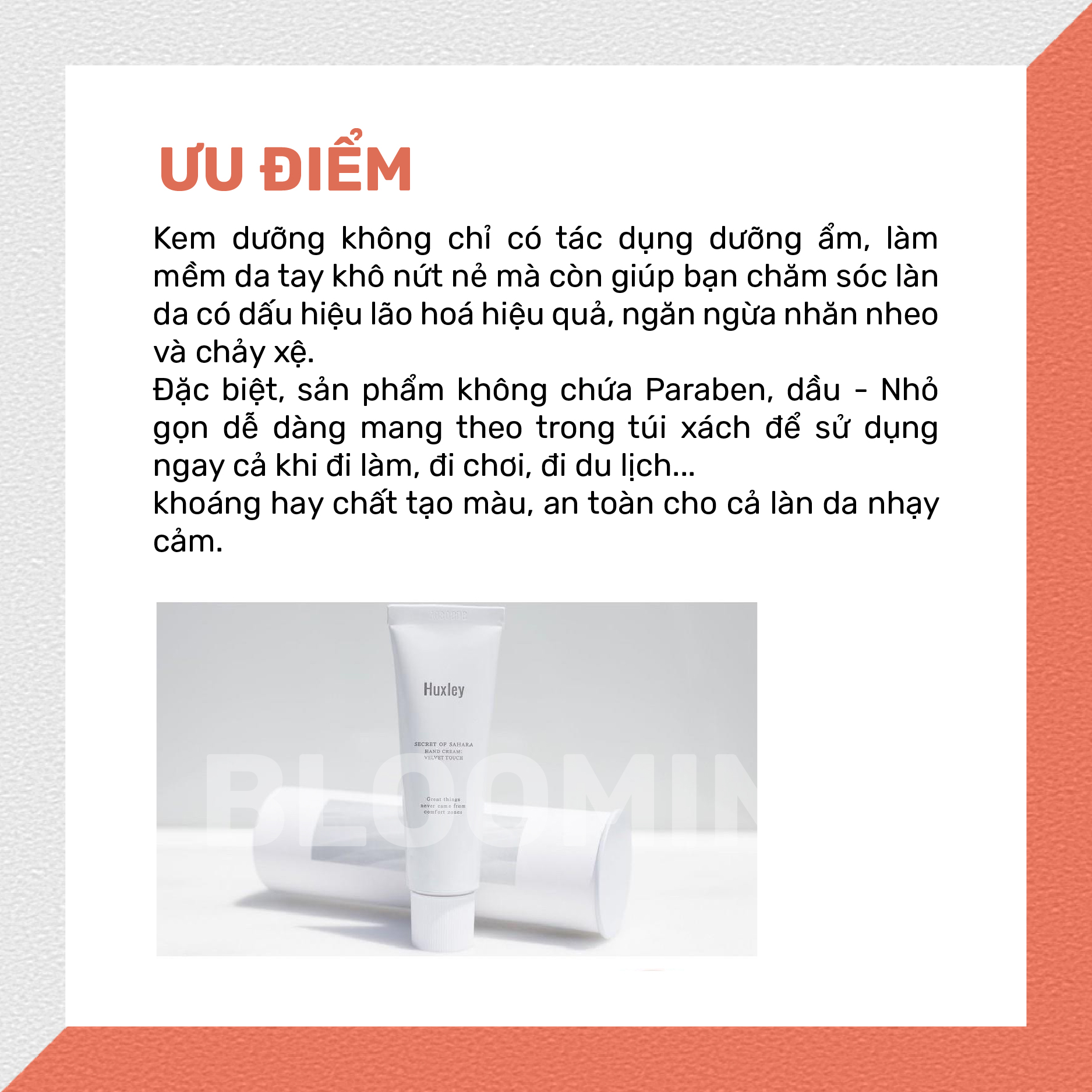 Kem dưỡng da tay mềm mịn, chống lão hoá Huxley Hand Cream Velvet Touch 30ml