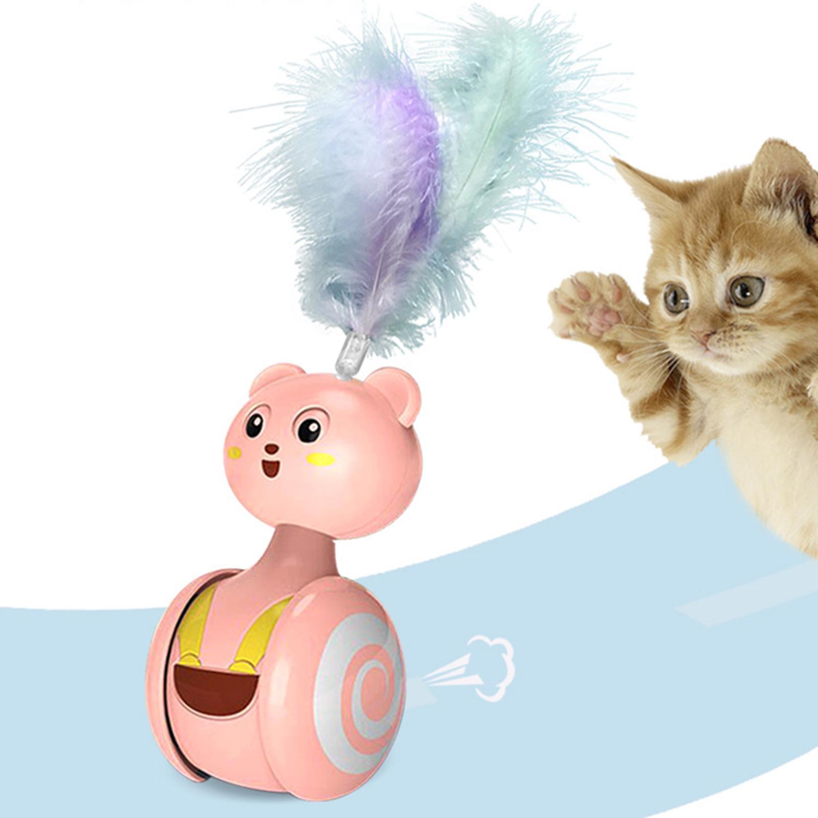 Cat Toys Funny Automatic Rotating Cat Tumbler Feather Pink