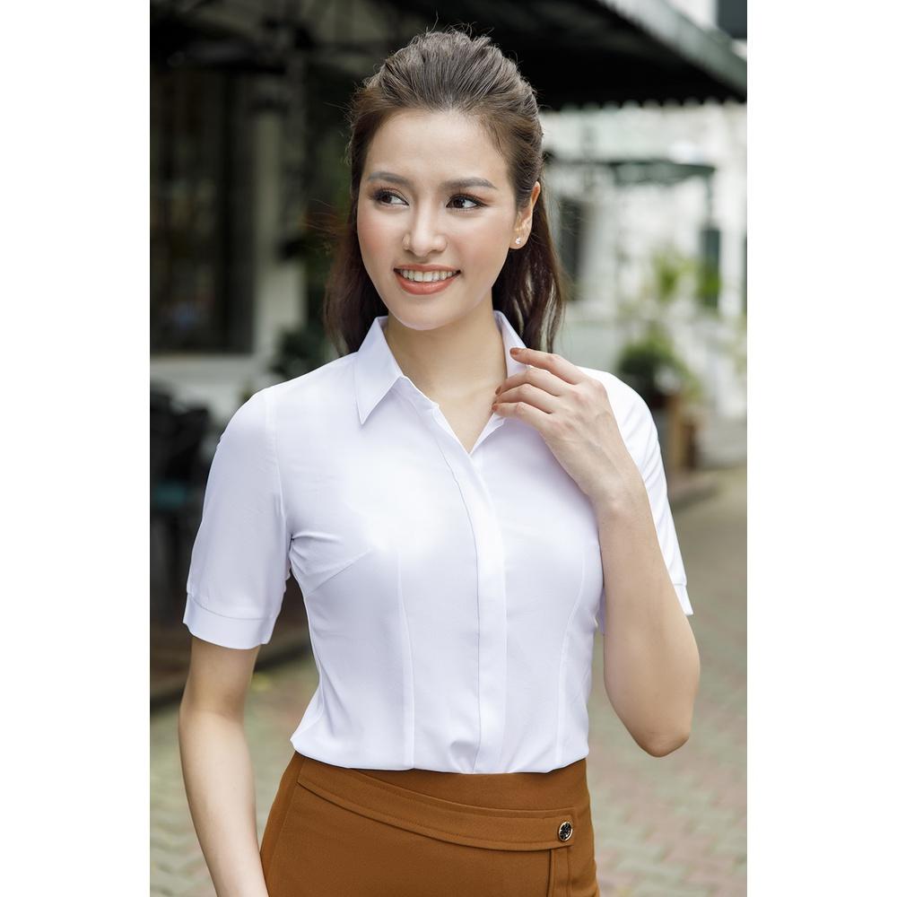 Áo Sơ Mi Trắng Nữ Công Sở LUPERI LFSM199 Tay Lỡ Cổ Đức Dáng Eo Chất Liệu Lụa Hàn Hàn Quốc Co Giãn Không Nhăn