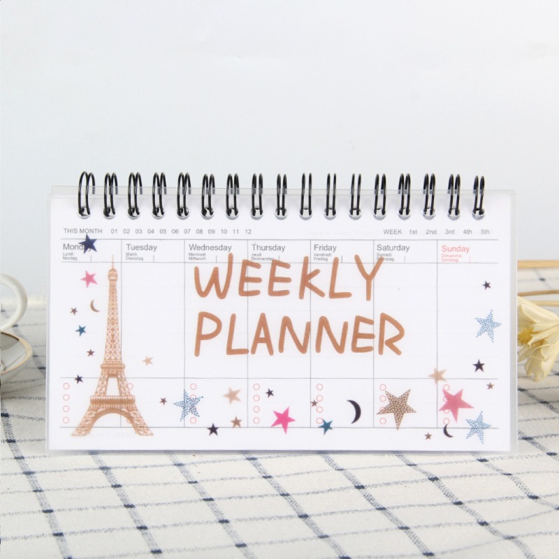 Sổ vở kế hoạch Weekly Planner lò xo 100 trang 9x16cm - Tháp Eiffel trăng sao