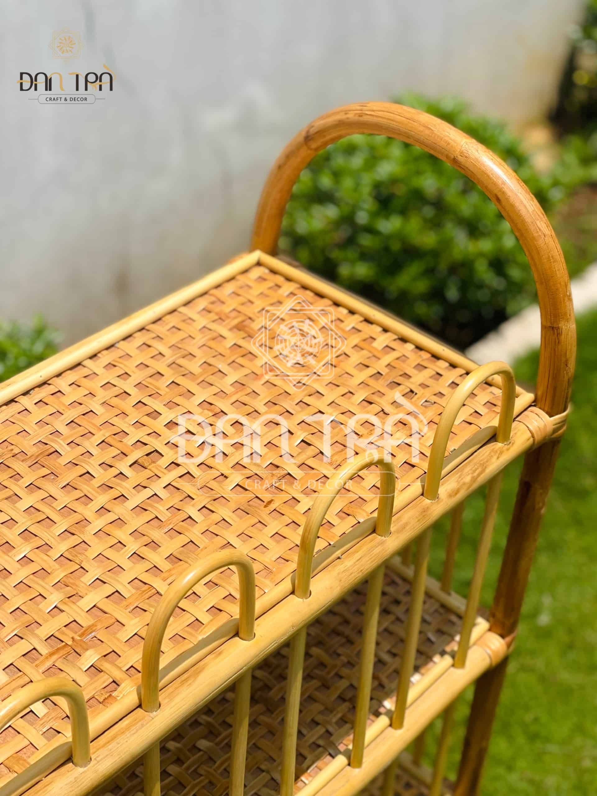 Kệ Tủ Mây Tre Đan Trà- Kệ Mây 4 Tầng- Kệ Mây Đựng Sách- Nội Thất Mây Tre Đan Trà
