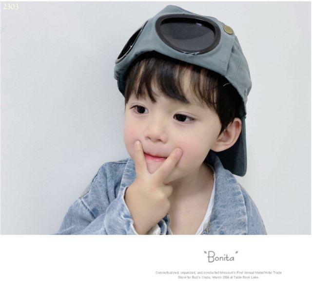 Mũ nón kaki lưỡi chai kèm kính phong cách Hàn Quốc cho bé