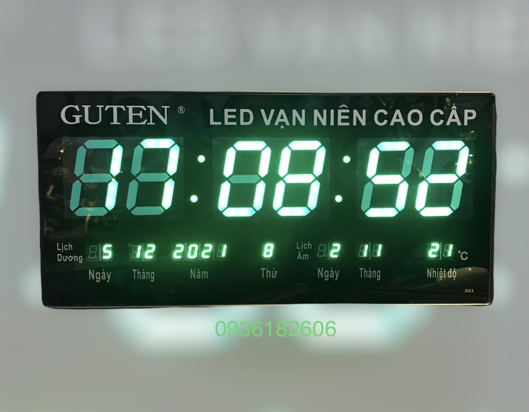 ĐỒNG HỒ LED VẠN NIÊN GUTEN XANH NGỌC 20 x 45x 2 cm