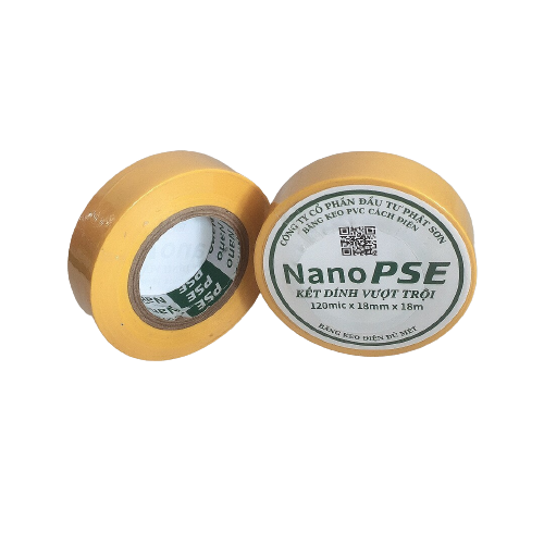 Băng keo cách điện đủ mét Nano PSE 18m màu vàng (01 cây 10 cuộn)