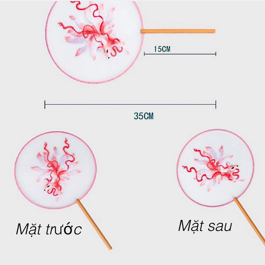 QUẠT TRÒN CỔ TRANG TÔ CHÂU THÊU HỒ LY 9 ĐUÔI ĐỎ - CỬU VỸ HỒ 2 MẶT