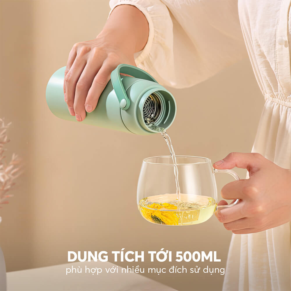 Bình Giữ Nhiệt Inox 316 Elmich EL8330 500ml, Hàng Chính Hãng, Có Lưới Lọc Trà, Cấu Tạo 2 Nắp-JoyMall
