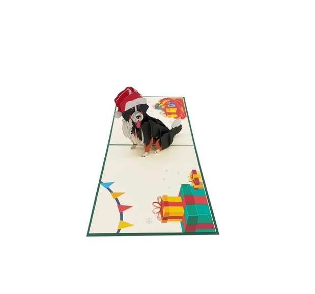 X42 -  THIỆP NOEL 3D CHÓ BERNESSE ĐỘI NÓN SANTA – SIÊU DỄ THƯƠNG