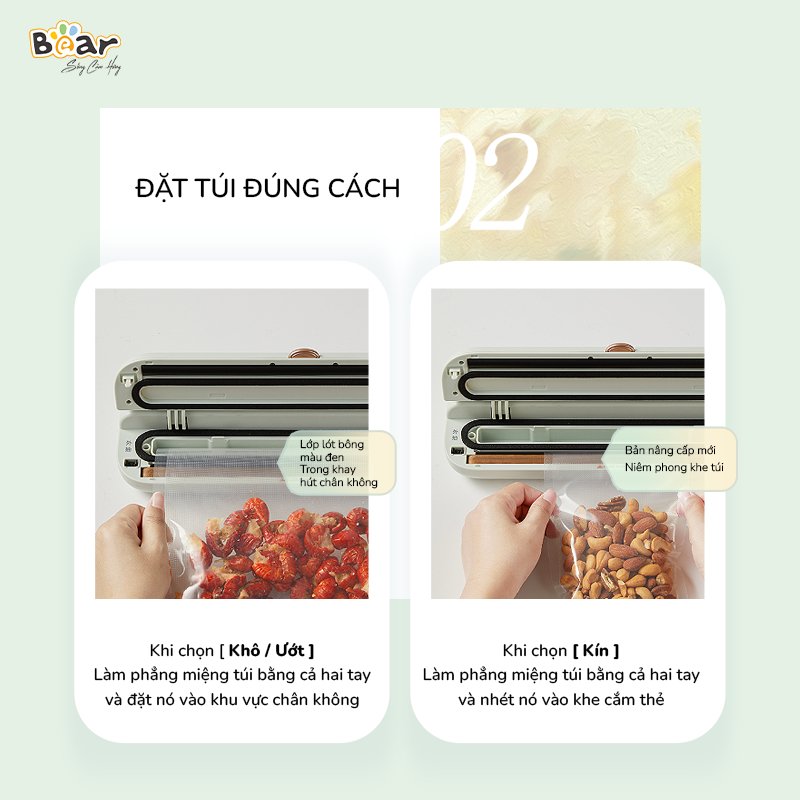 Máy Hút Chân Không BEAR SB-CK95W Không Kén Thực Phẩm Thiết Kế Sang Trọng Lực Hút 0.6 Bar Công Suất 95 W - Hàng Chính Hãng