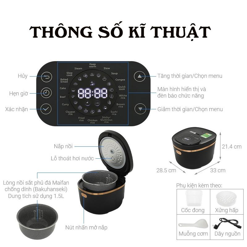 Nồi Cơm Cao Tần Điện Tử Philips HD4539/62, 1.5Lit-1250W, Hàng Chính Hãng