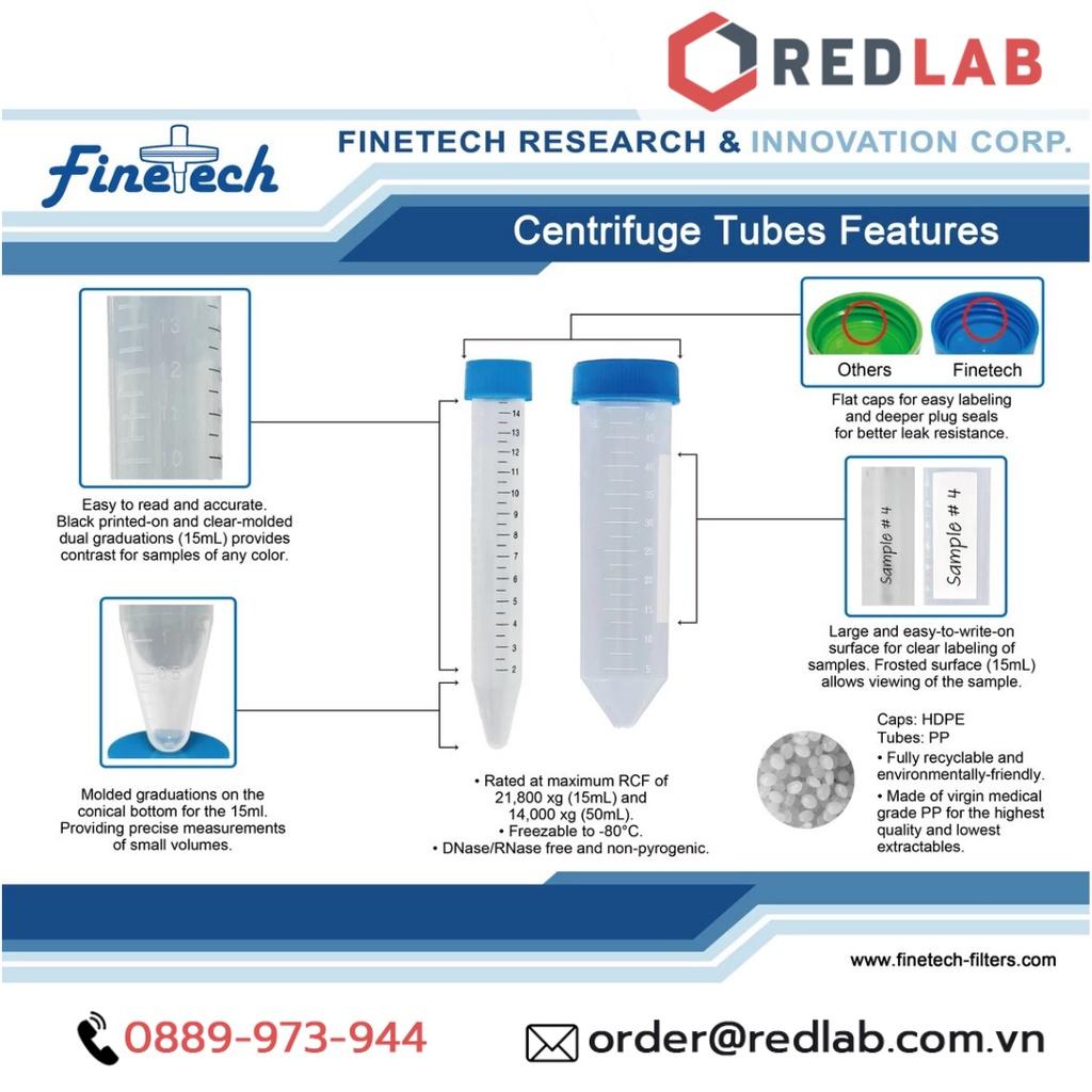 Ống ly tâm nhựa 15ml Finetech | Không tiệt trùng và Tiệt trùng