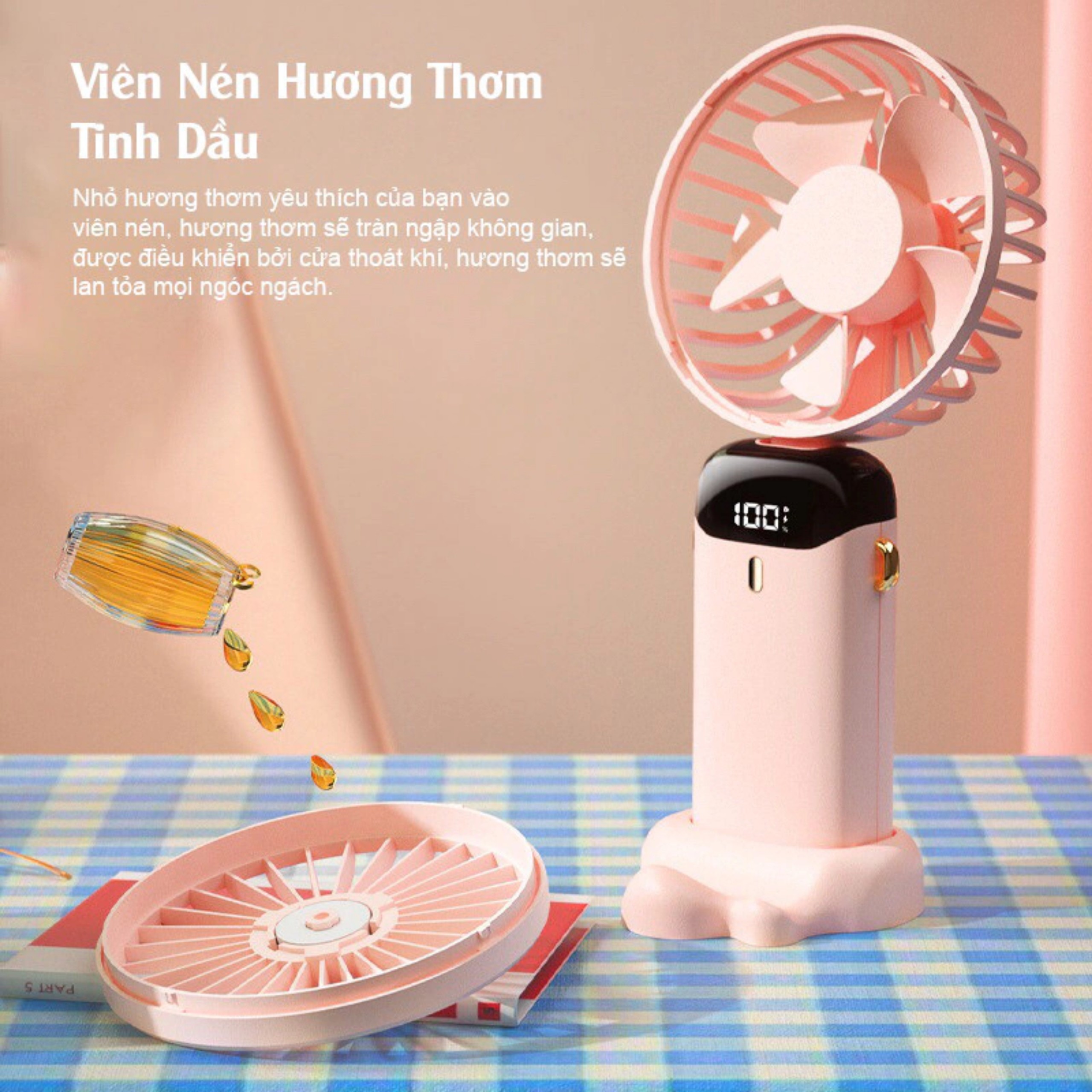 Quạt mini cầm tay TEKKIN pin khủng 10000 mah gấp gọn 5 cấp độ gió linh hoạt - hàng nhập khẩu