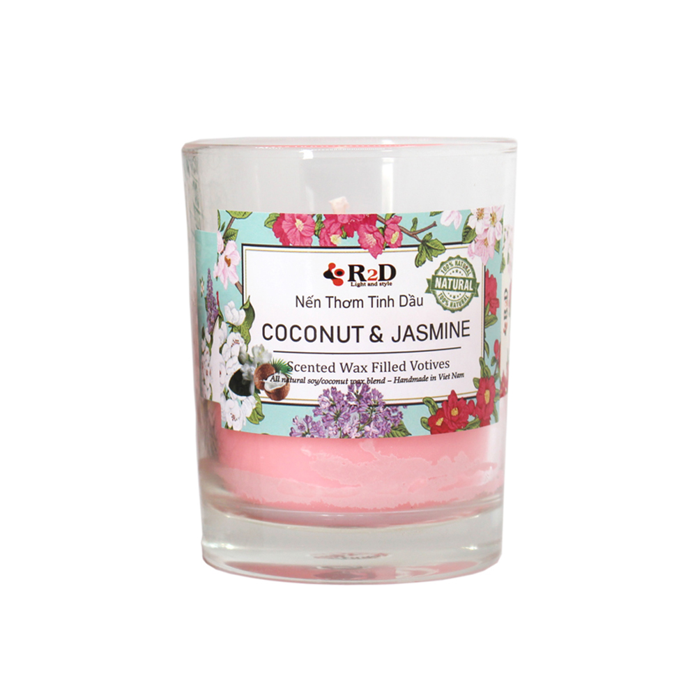 Nến Thơm, Tinh Dầu Coconut-Jasmine, Nến Thơm Thư Giãn [Ly 300G], Chính Hãng Từ Thương Hiệu R2D, Thành Phần Tự Nhiên, Lành Tính.