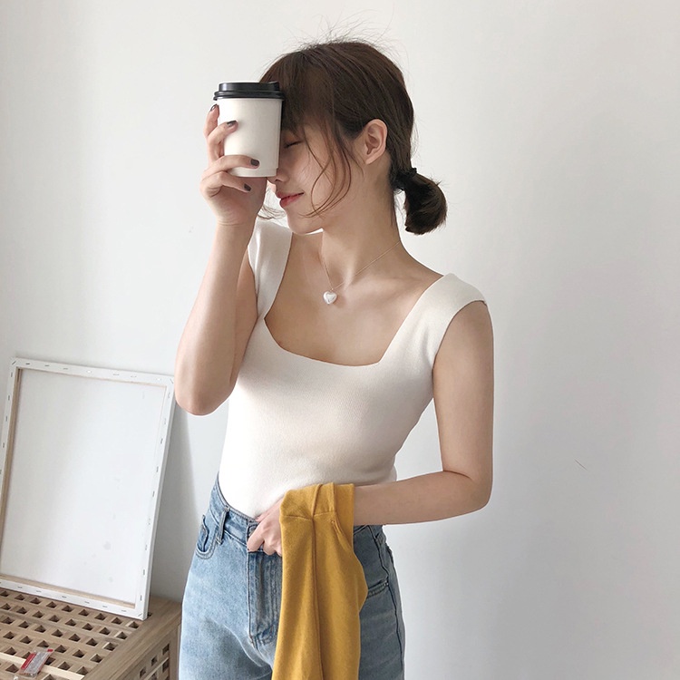 Áo Thun Nữ 2 Dây Bản To Cổ Vuông Borip Gân 2 Màu G164