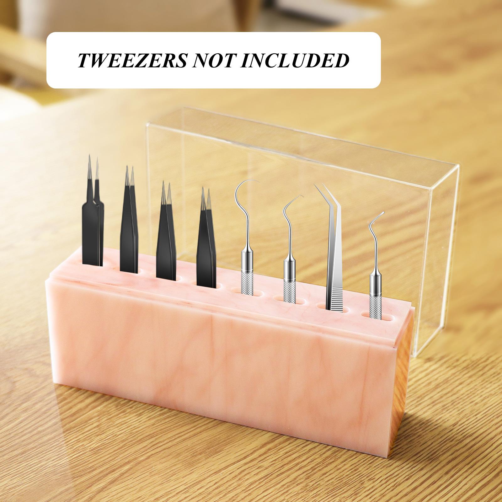 2xEyelash Grafting Tweezers Acrylic Display Stand Holder Organizer Pink