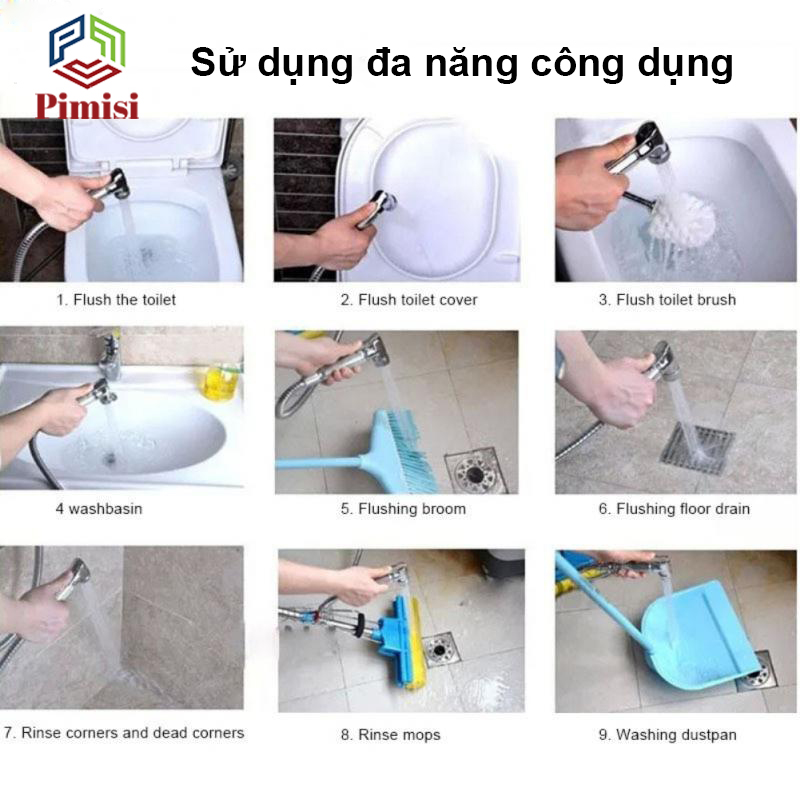 Vòi Xịt Vệ Sinh Bồn Cầu Toilet Trong Nhà Tắm Tăng Áp Pimisi Chịu Áp Lực Nước - Mạ Xi Inox Sáng Bóng Từ Tay Xịt Và Dây Mềm Cao Cấp | Hàng Chính Hãng