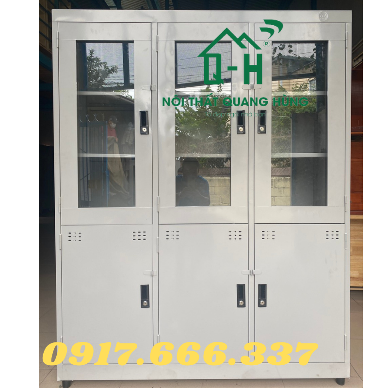 TỦ HỒ SƠ LOCKER 3 CÁNH CỬA KÍNH SƠN TĨNH ĐỆN DÀNH CHO VĂN PHÒNG 1M8X1M35X45CM