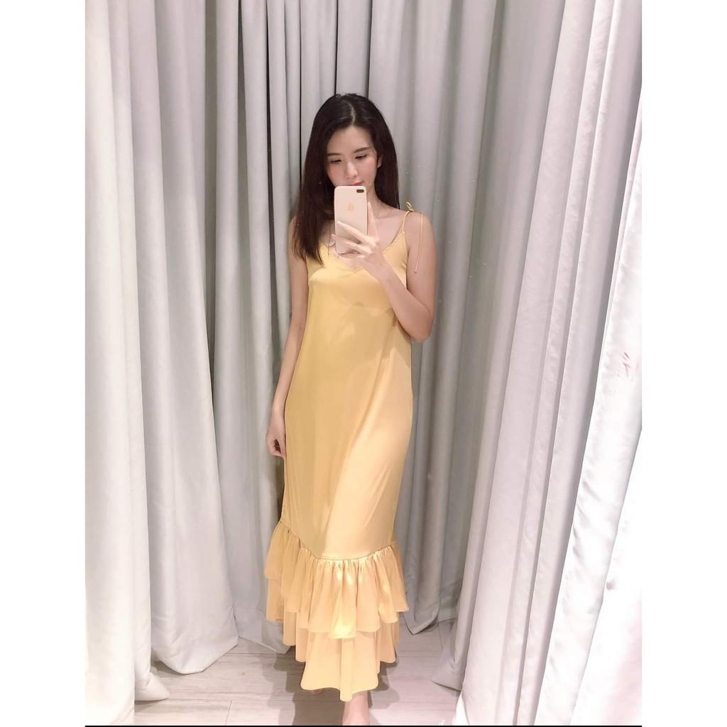 Váy ngủ lụa dáng Maxi 2 tầng bèo tặng kèm quần chip ren