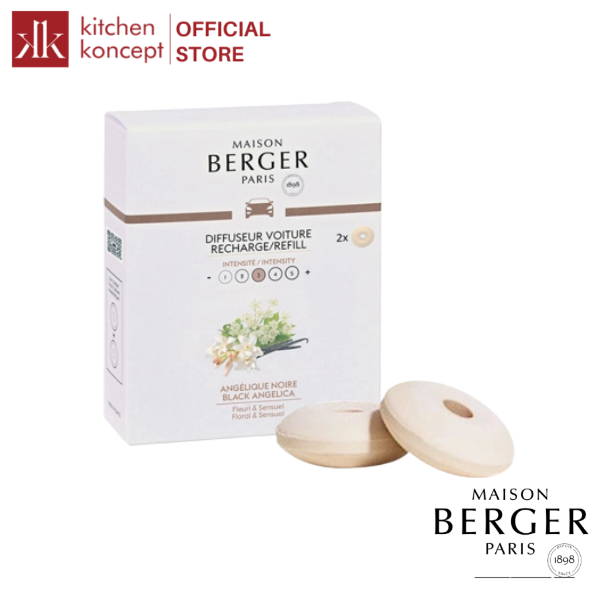 Maison Berger - Bộ tinh dầu xe hơi hương Black Angelica - 2 cái