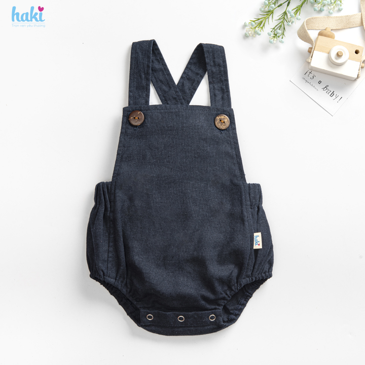 Bộ romper linen lưng chun cho bé trai bé gái Haki, bộ body cho bé, baby bodysuit, set áo liền quần cho bé từ 6-13kg BL001