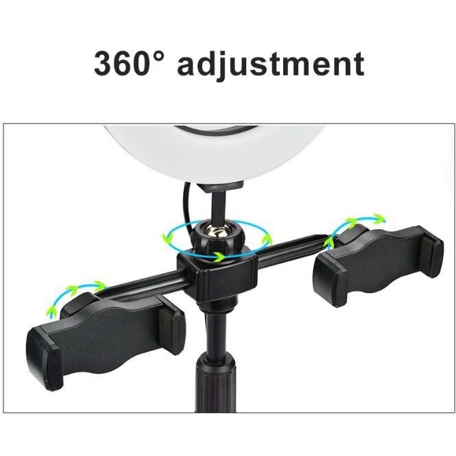 - Giá Đỡ 2 Điện Thoại Có Đèn Led LiveStream, Kẹp Điện Thoại Để Bàn Quay Video Với Đèn Led 3 Màu