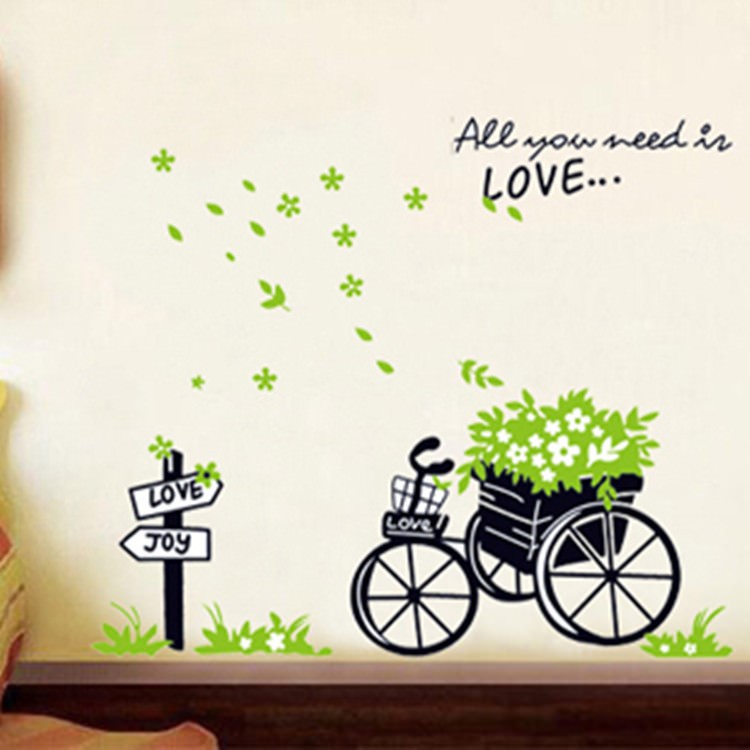 Decal Dán Tường Trang Trí Cây Photo Và Xe Đạp