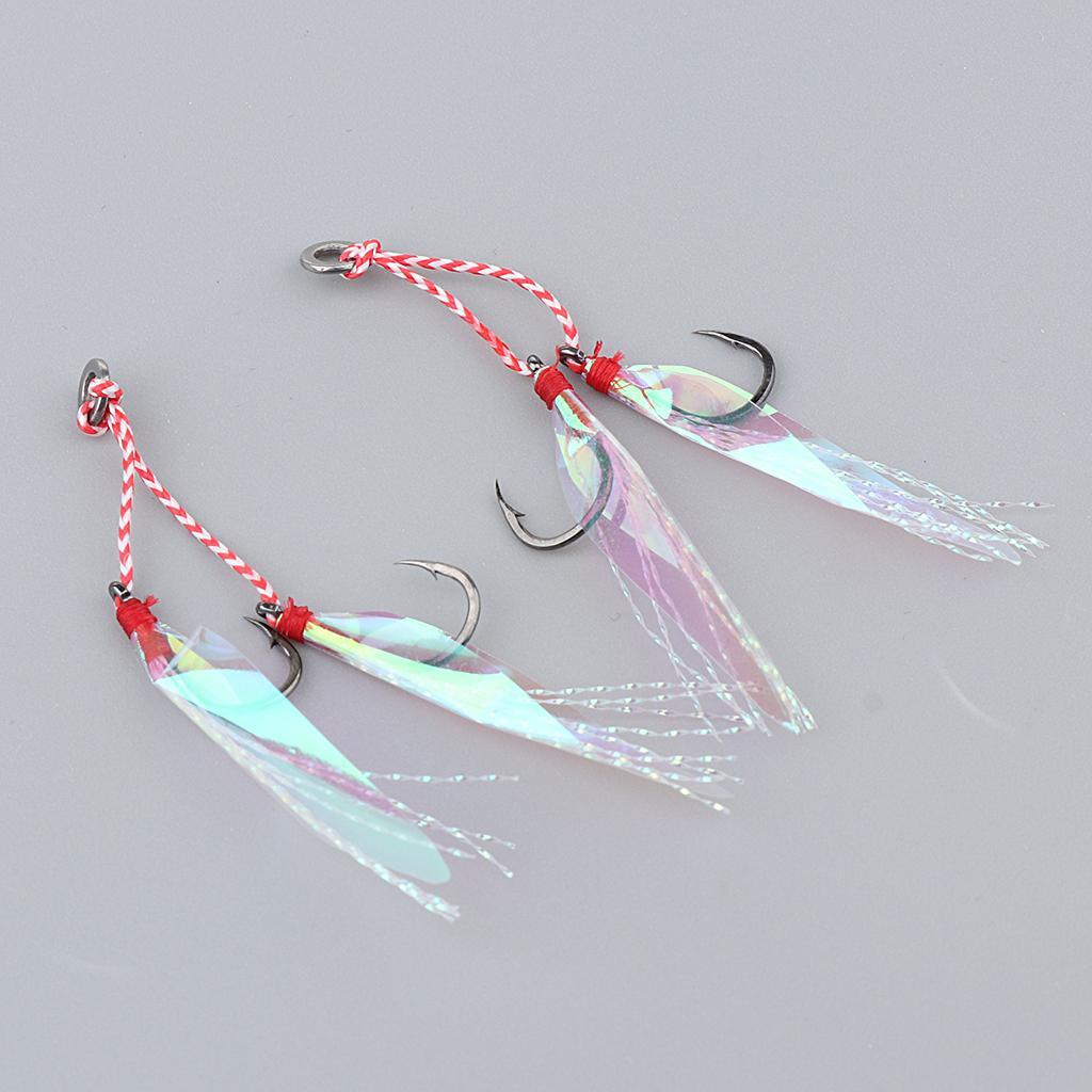 2Pcs Slow Jig Hook Fishing Assist Hook High Carbon Steel with Braided PE Line