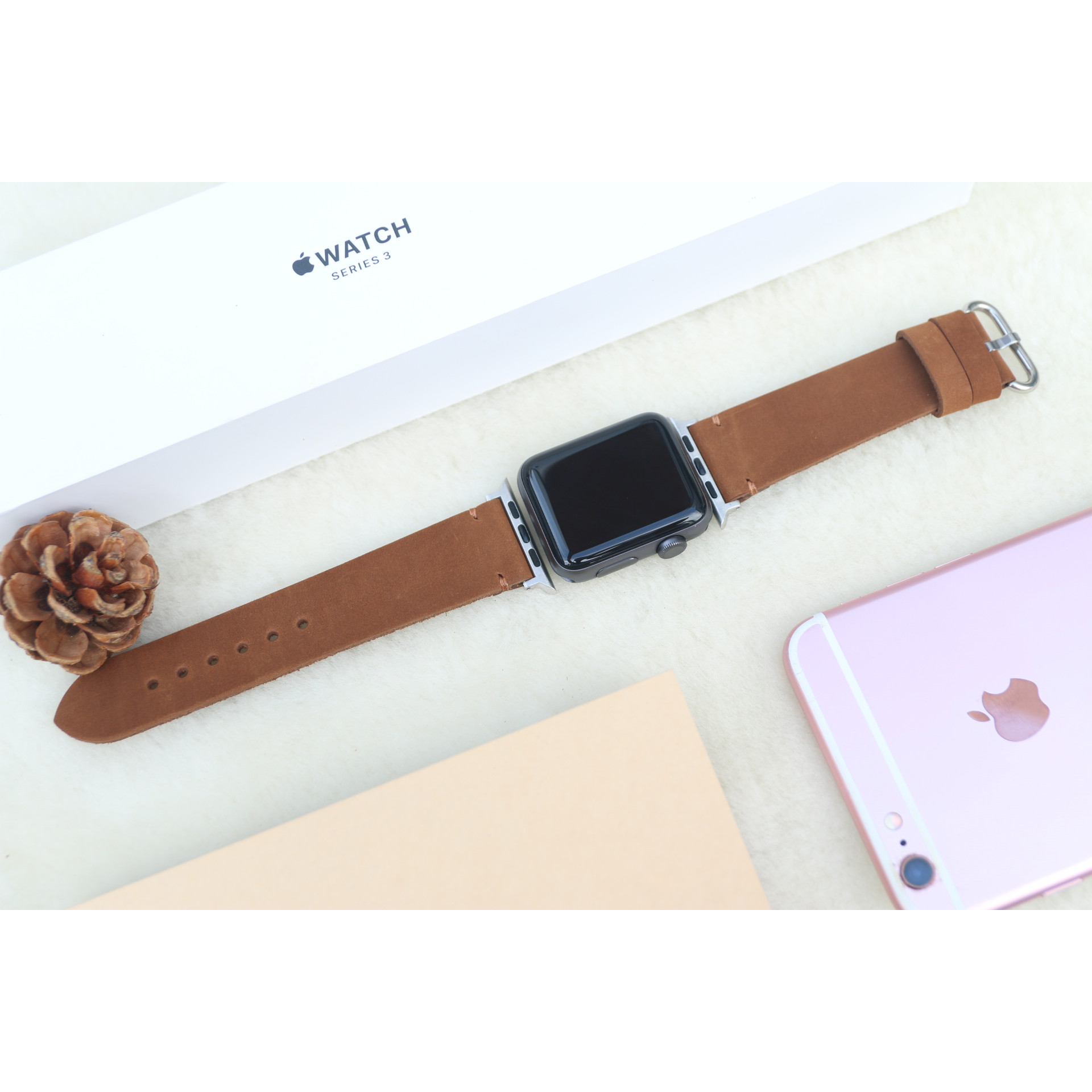 Dây Da Thay Thế Dành Cho Apple Watch Da Bò Sáp Handmade kèm Hộp Gỗ Đẹp