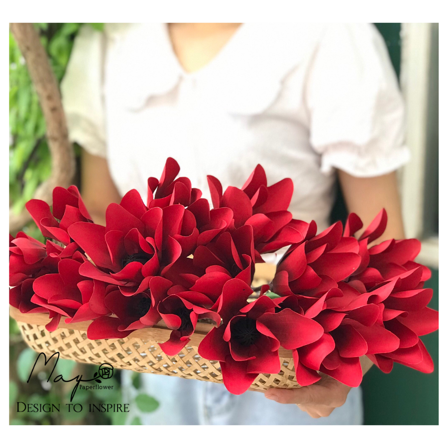 Hoa giấy trang trí, Hoa Mộc Lan đỏ handmade Maypaperflower - hoa giấy nghệ thuật, hoa cắm bình, decor nhà ở văn phòng