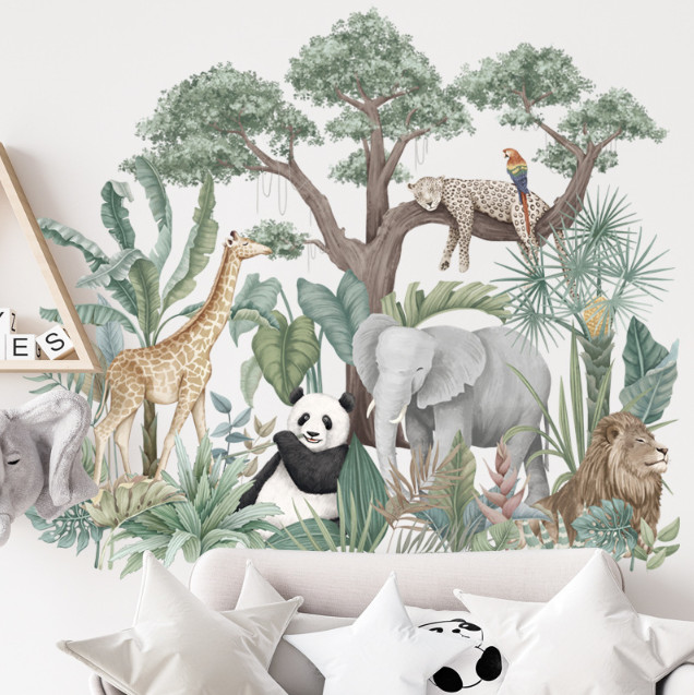 Decal trang trí tường - Những chú động vật trong rừng xanh
