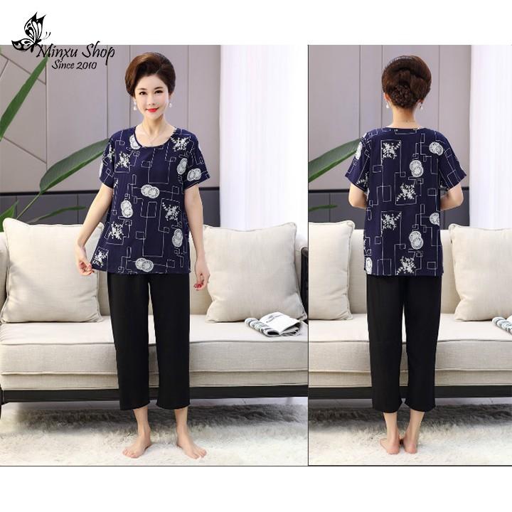 Bộ mặc nhà trung niên cách tân vải cotton lụa, áo ngắn tay quần lửng sang trong lịch sự cho bà cho mẹ (Mã N