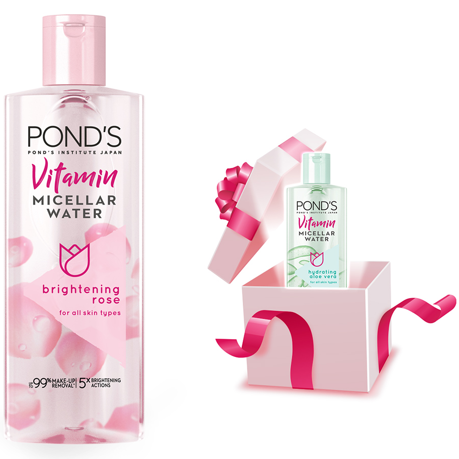 Nước Tẩy Trang Vitamin Và Hoa Hồng Sáng Da Pond's Micellar Water 400ml Tặng Kèm Nước Tẩy Trang Vitamin Và Nha Đam Khóa Ẩm Pond's Micellar Water 100ml