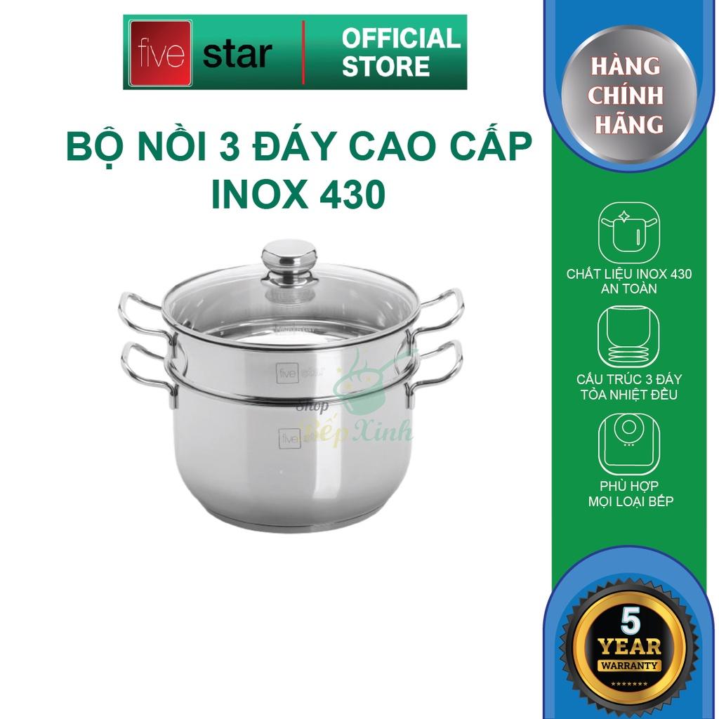 Bộ nồi xửng hấp 3 đáy từ inox 430 cao cấp  Standard nắp kính 24cm  , dùng được mọi bếp