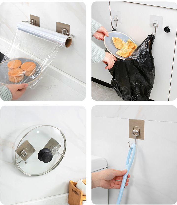 Móc dán tường INOX 304, miếng dán tráng bạc siêu dính, chịu lực loại tốt GD598-MDMoc-INOX