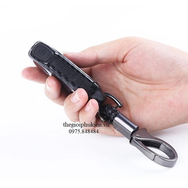 Ốp chìa khóa carbon bọc, bảo vệ chìa khóa xe Kia Cerato 2019 kèm móc đeo INOX