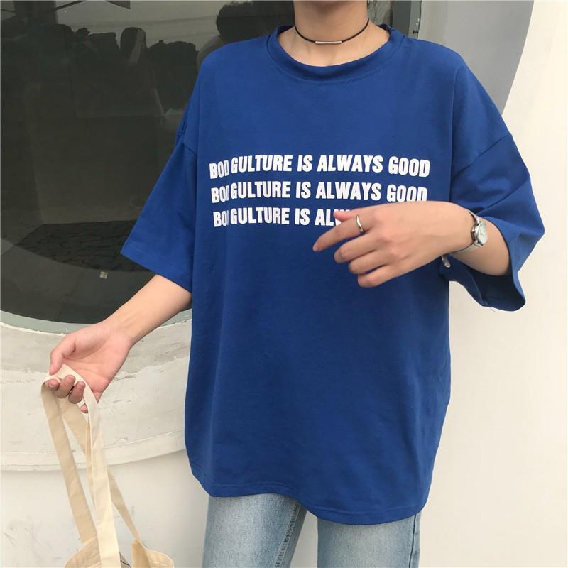 Áo thun nữ cổ tròn ngắn tay in chữ
