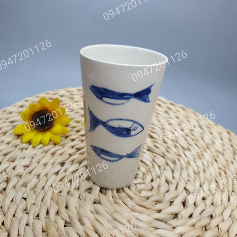 Cốc sứ dáng trụ thon 250ml vẽ hoa văn dễ thương - Cốc uống nước cốc uống cà phê - Gốm sứ Bát tràng