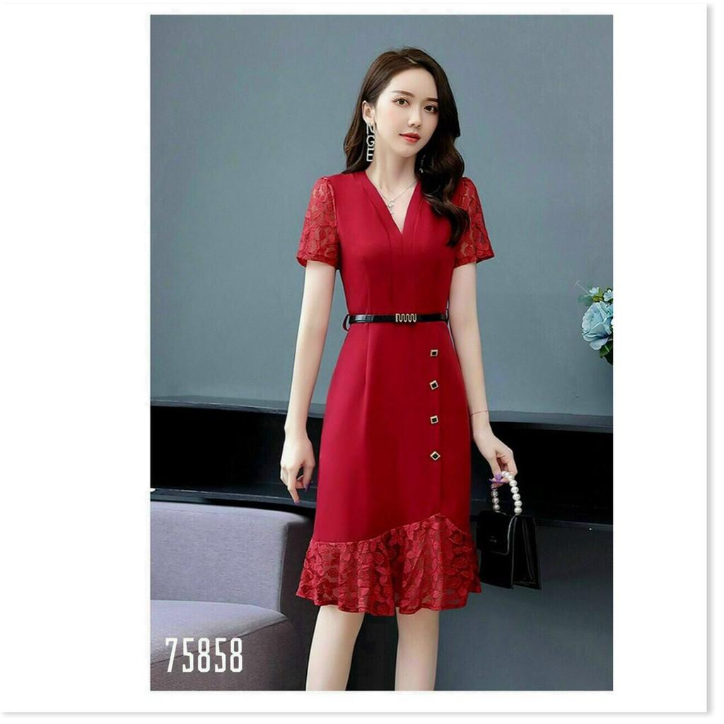 ĐẦM VOAN LỤA ÔM NỮ SIÊU XINH KÈM NỊT TÔN DÁNG CHO QUÝ CÔ THỜI TRANG LANO STORE
