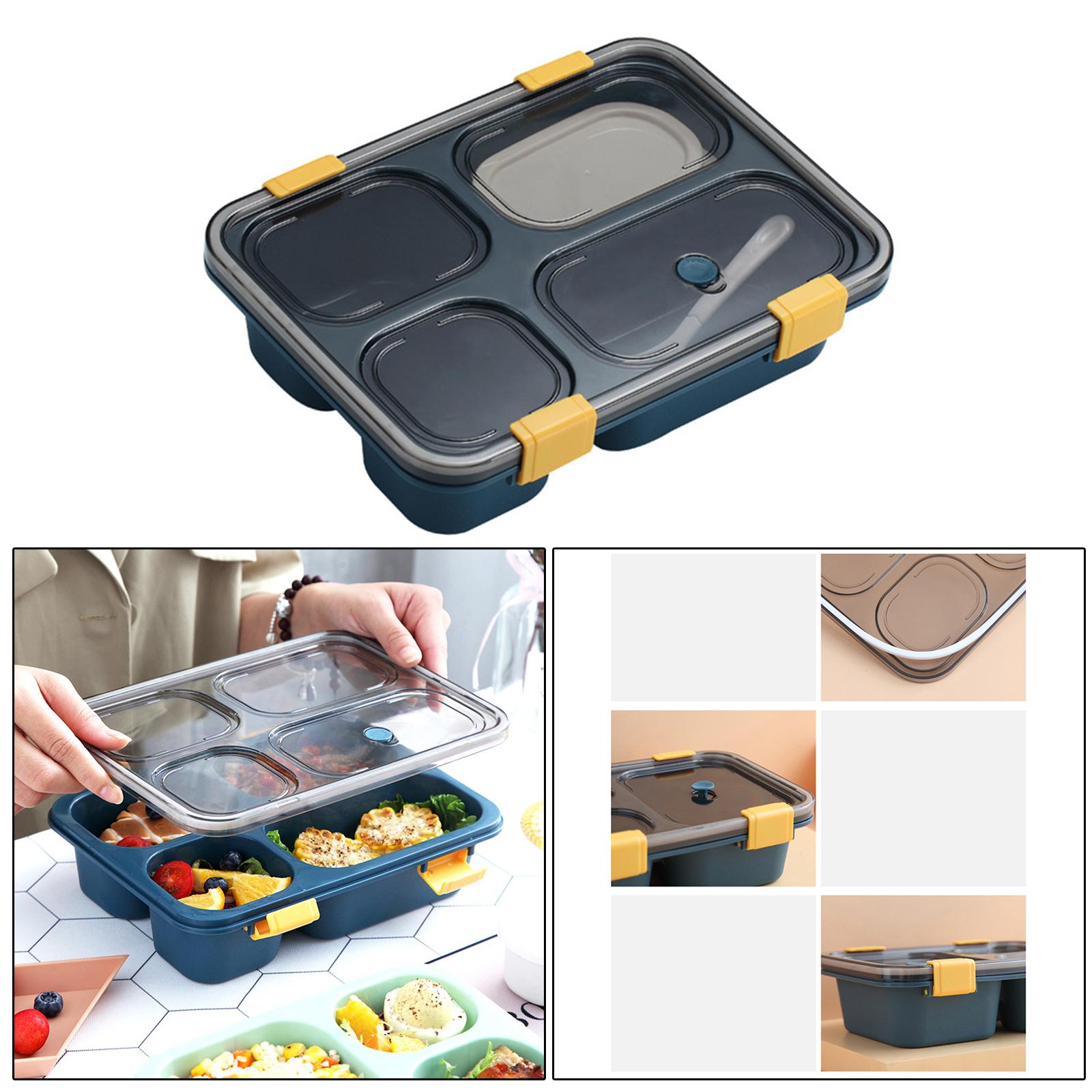 4 Compartment Lunch Containers with Soup Bowl Spoon Food Container Blue