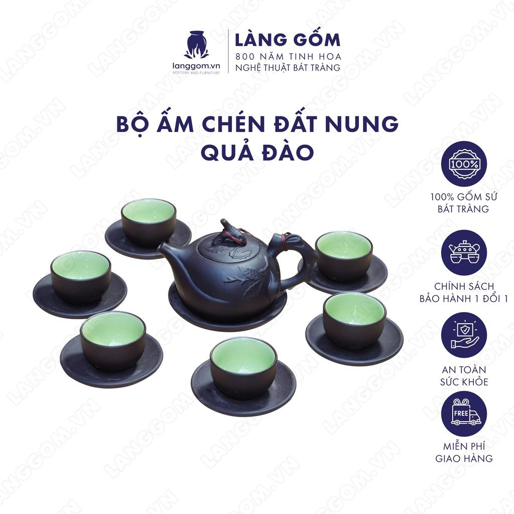 Bộ ấm chén đất nung quả đào - Men mộc - Gốm sứ Bát Tràng - langgom.vn