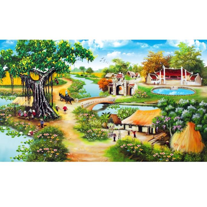 Tranh thêu phong cảnh đầu làng LV3311 - kích thước: 160 * 80cm.