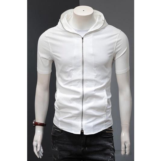 Áo hoodie cotton mùa hè. áo thể thao có mũ trùm đầu mỏng cộc tay hợp thời trang có khóa N1