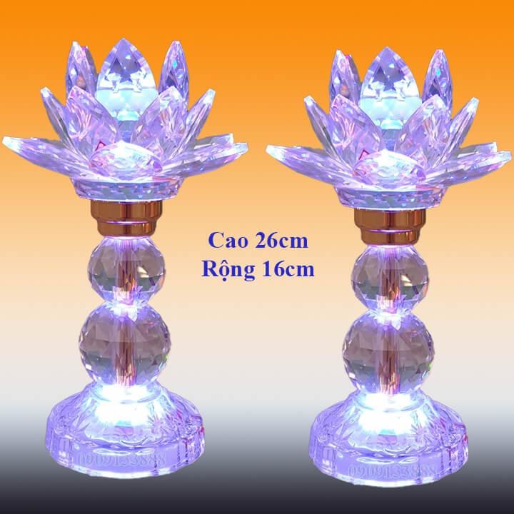 Đèn thờ đèn pha lê sáng đổi 7 màu_Đèn 2 cục bông to cao 26cm