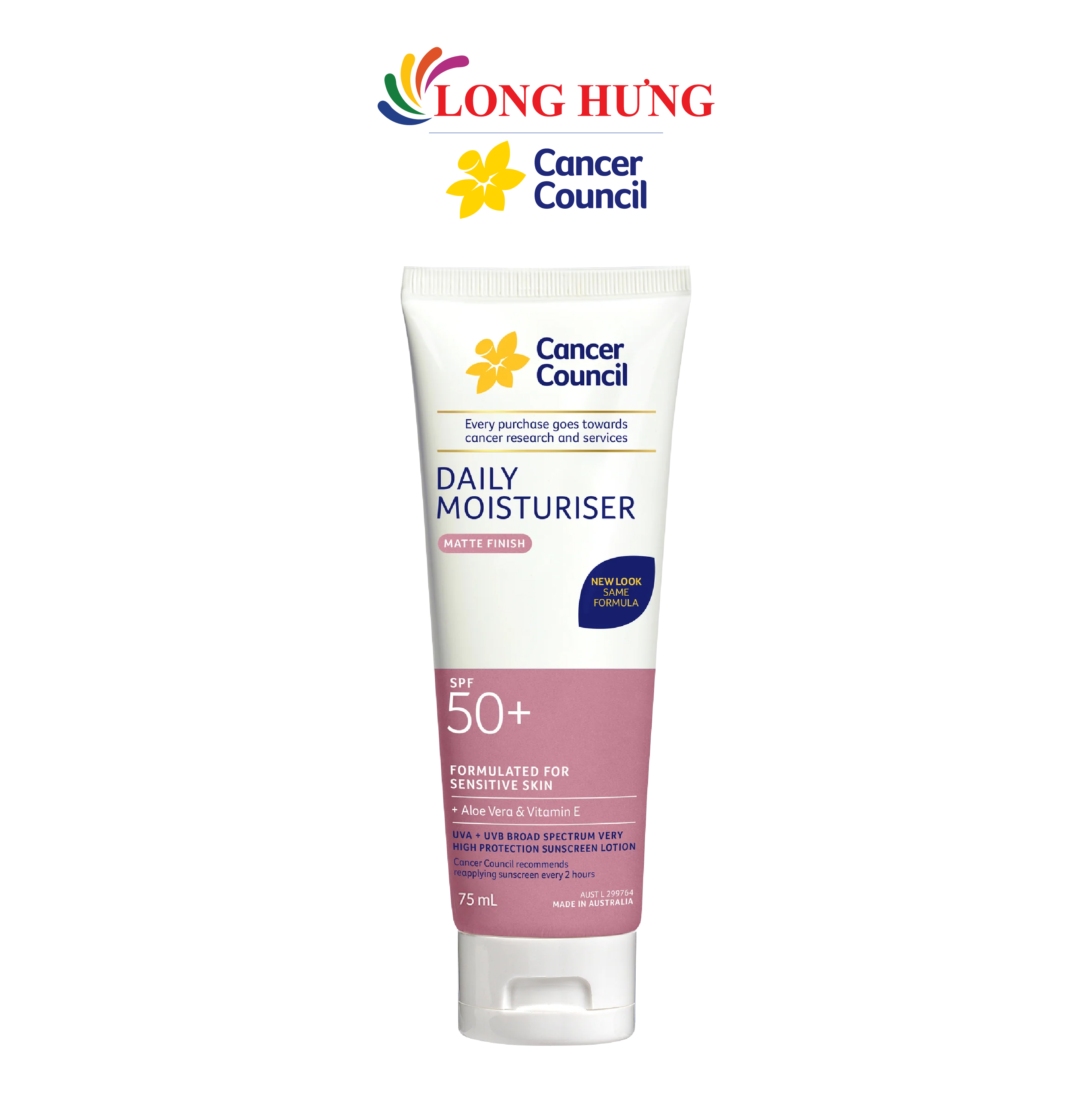 Kem chống nắng dưỡng ẩm Cancer Council Daily Moisturiser Matte SPF50+ (75ml/150ml) - Hàng chính hãng