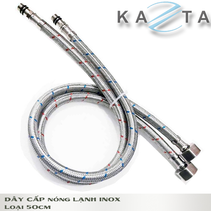 Cặp dây cấp nóng lạnh KAZTA KZ-DI50NL inox cao cấp dài 50cm dùng để lắp vòi chén-vòi lavabo nóng lạnh