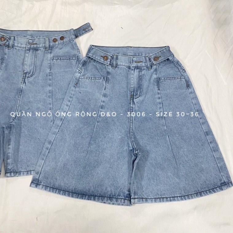 Quần Ngố Cotton Ống Rộng, Quần Short Jean Lưng Cao, Không Giãn, Quần Suông Lửng