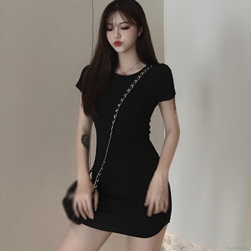 Đầm Thun Ngắn Tay Cổ Tròn Gợi Cảm Dành Cho Nữ