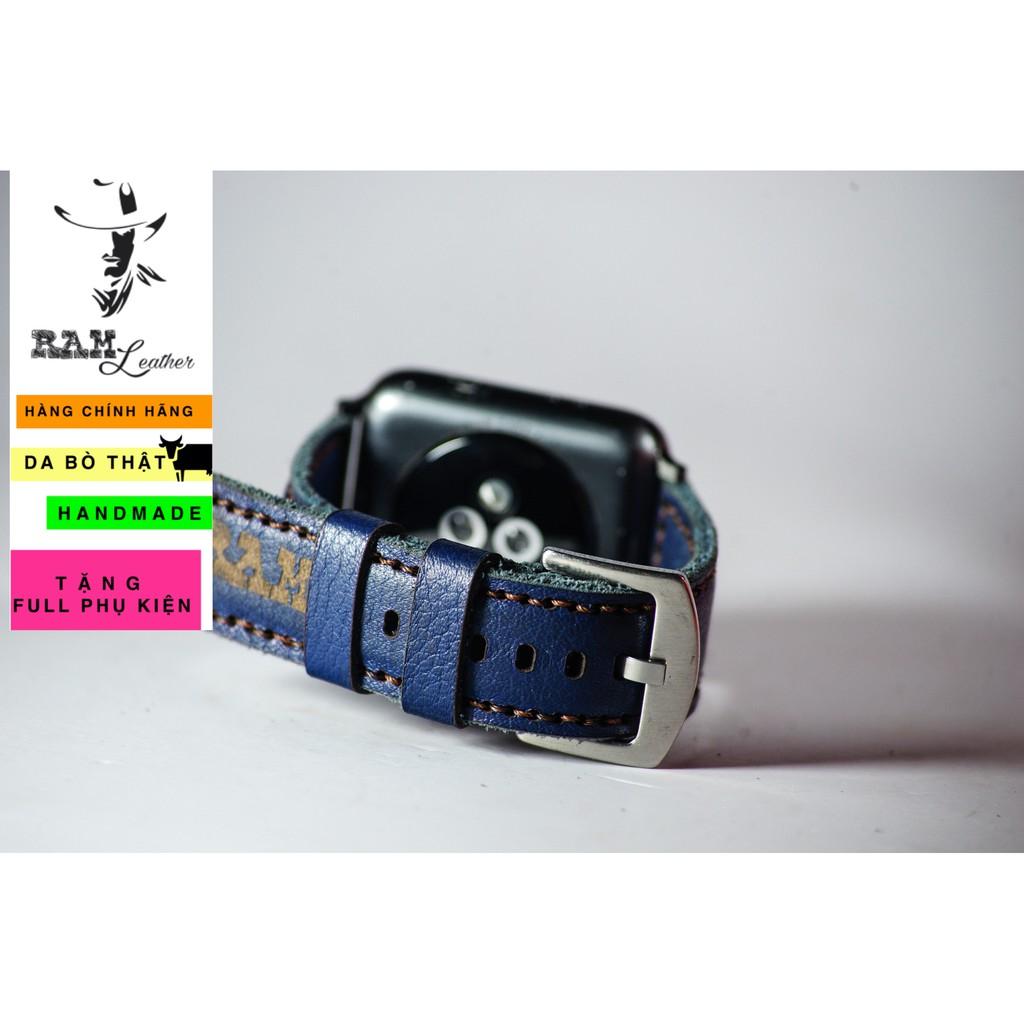 Dây đồng hồ RAM Leather cho apple watch da bò thật xanh navy - RAM classic 1958 - (tặng đầy đủ khóa, chốt,cây thay dây)