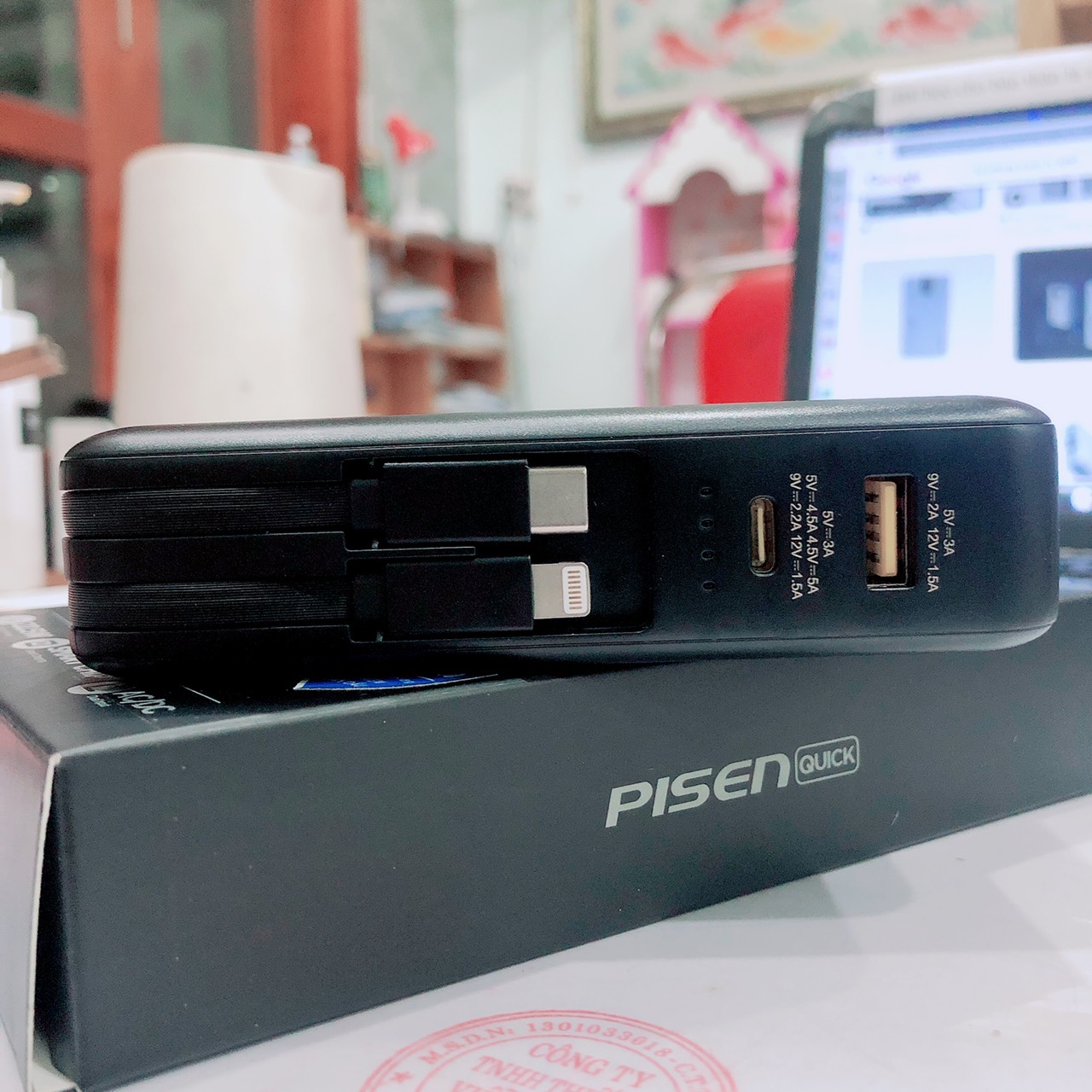 Sạc dự phòng PISEN QUICK High Power Box 10000mAh, 22.5W OWN kèm chân cắm, kèm cáp sạc, Hàng chính hãng
