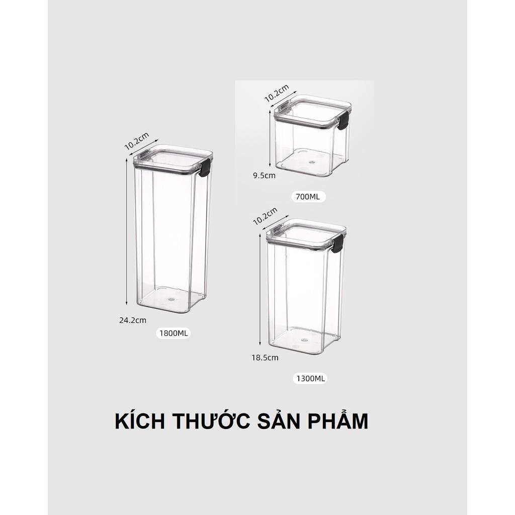 Bộ 3 hộp đựng thực phẩm khô nắp cài kiểu Nhật màu nâu vàng trong suốt tiện dụng