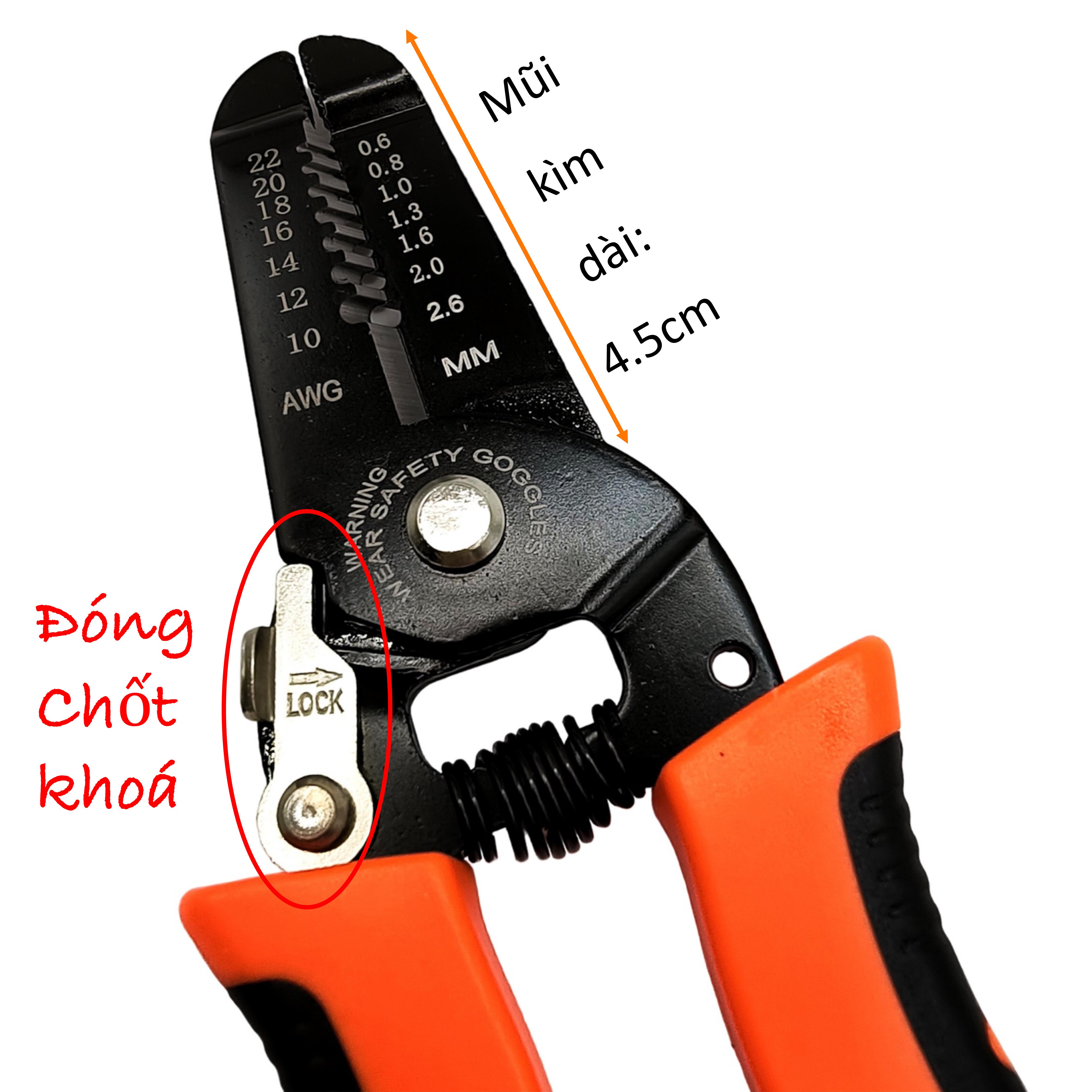 Kìm cắt và tuốt dây cầm tay gọn nhẹ - Kìm nhẹ tay cầm cán nhựa thẩm mỹ và bảo vệ tay chống trơn trượt - Màu sắc đen phối cam